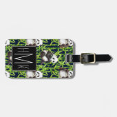 竹の水彩模様のパンダ|モノグラム ラゲッジタグ (正面横)