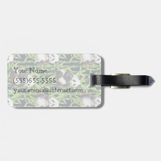 竹の水彩模様のパンダ|モノグラム ラゲッジタグ (裏面横)