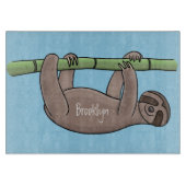 竹の漫画の上の可愛い笑顔のナマケモノイラストレーション カッティングボード (正面)