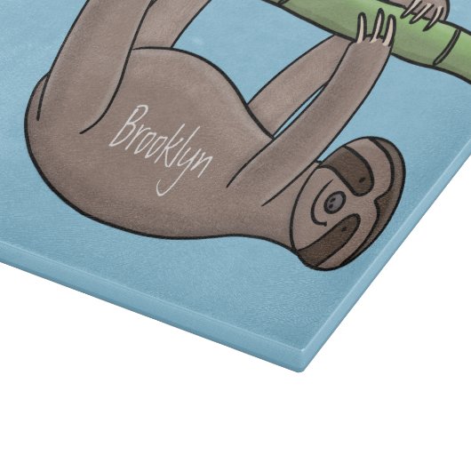 竹の漫画の上の可愛い笑顔のナマケモノイラストレーション カッティングボード (角)