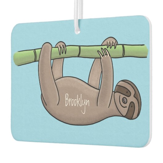 竹の漫画の上の可愛い笑顔のナマケモノイラストレーション カーエアーフレッシュナー (左)