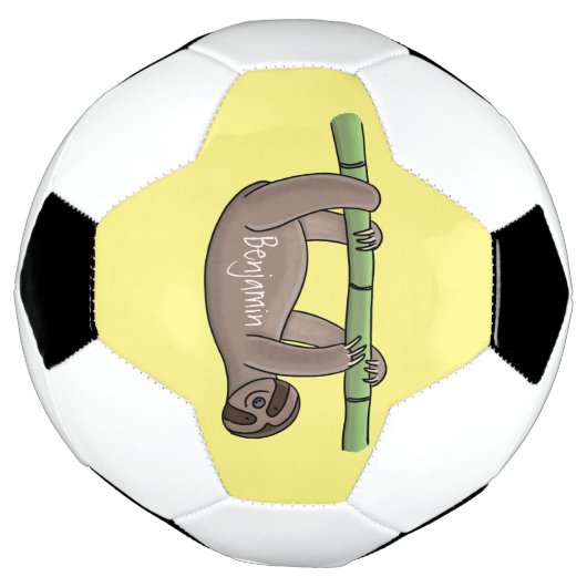 竹の漫画の上の可愛い笑顔のナマケモノイラストレーション サッカーボール (回転)