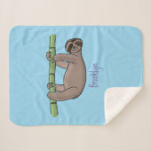 竹の漫画の上の可愛い笑顔のナマケモノイラストレーション シェルパブランケット (正面(横))