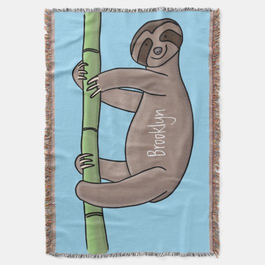 竹の漫画の上の可愛い笑顔のナマケモノイラストレーション スローブランケット (正面縦)