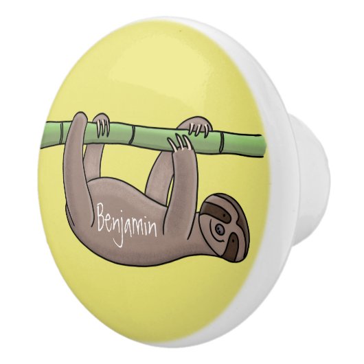 竹の漫画の上の可愛い笑顔のナマケモノイラストレーション セラミックノブ (右)