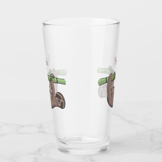 竹の漫画の上の可愛い笑顔のナマケモノイラストレーション タンブラーグラス (右)