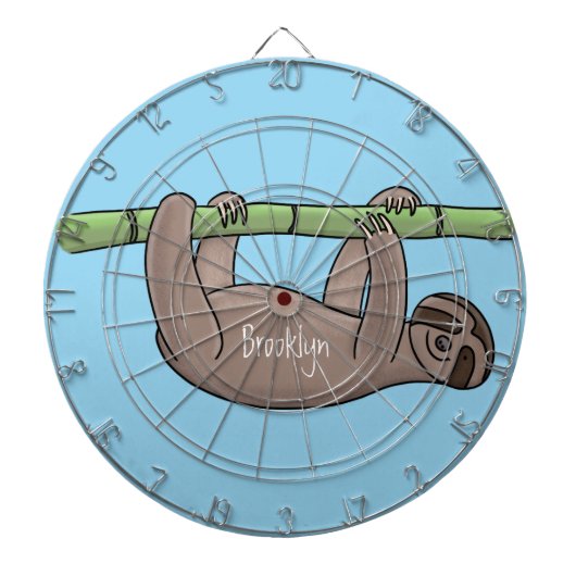 竹の漫画の上の可愛い笑顔のナマケモノイラストレーション ダーツボード (正面)