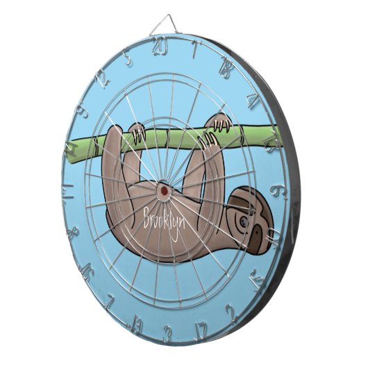 竹の漫画の上の可愛い笑顔のナマケモノイラストレーション ダーツボード (正面右)