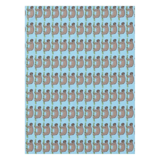 竹の漫画の上の可愛い笑顔のナマケモノイラストレーション テーブルクロス (正面)