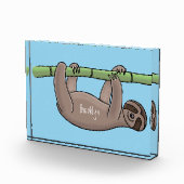 竹の漫画の上の可愛い笑顔のナマケモノイラストレーション フォトブロック (右)