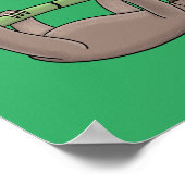 竹の漫画の上の可愛い笑顔のナマケモノイラストレーション ポスター (角)