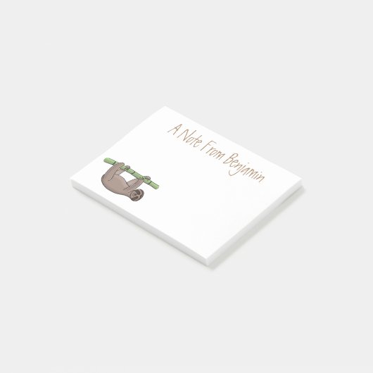 竹の漫画の上の可愛い笑顔のナマケモノイラストレーション ポストイット (アングル)