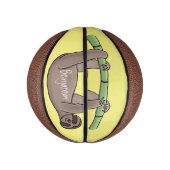 竹の漫画の上の可愛い笑顔のナマケモノイラストレーション ミニバスケットボール (縦)