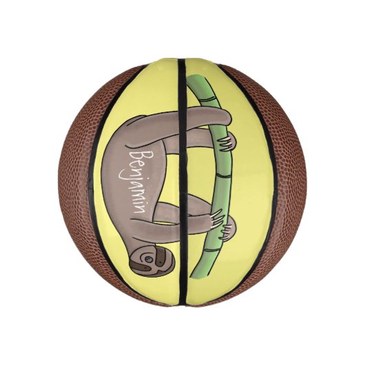 竹の漫画の上の可愛い笑顔のナマケモノイラストレーション ミニバスケットボール (縦)