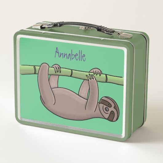 竹の漫画の上の可愛い笑顔のナマケモノイラストレーション メタルランチボックス (裏面)