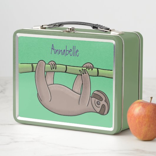 竹の漫画の上の可愛い笑顔のナマケモノイラストレーション メタルランチボックス (インサイチュ)