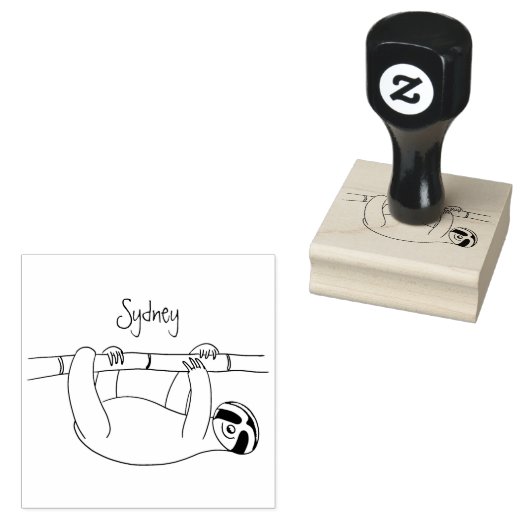 竹の漫画の上の可愛い笑顔のナマケモノイラストレーション ラバースタンプ (押印)