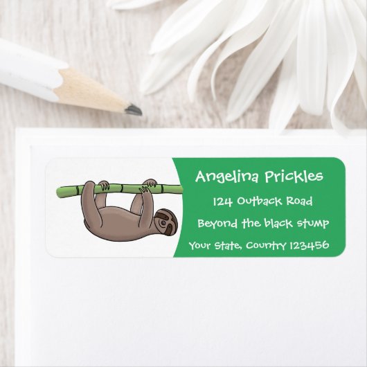 竹の漫画の上の可愛い笑顔のナマケモノイラストレーション ラベル (インサイチュ)