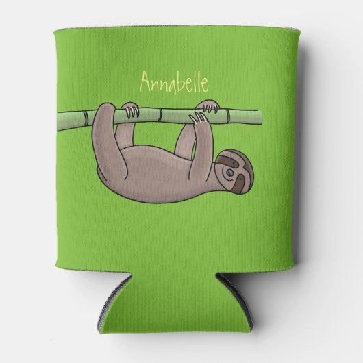 竹の漫画の上の可愛い笑顔のナマケモノイラストレーション 缶クーラー (正面)