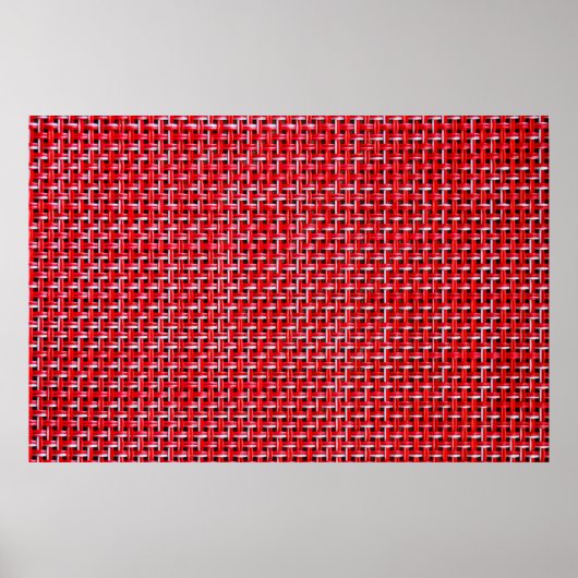 竹の籐のシームレスなテクスチャを赤く織る ポスター (正面)