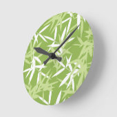 竹の緑葉のユニーク模様 ラウンド壁時計 (傾斜)