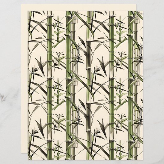 竹の茎と葉のスクラップブック紙 (正面/裏面)