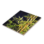 竹の葉のトロピカルアートを黒に タイル (側面)