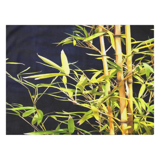 竹の葉のトロピカルアートを黒に テーブルクロス (正面(横))