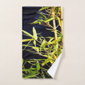 竹の葉のトロピカルアートを黒に バスタオルセット (ハンドタオル)