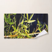 竹の葉のトロピカルアートを黒に バスタオルセット (ハンドタオル)