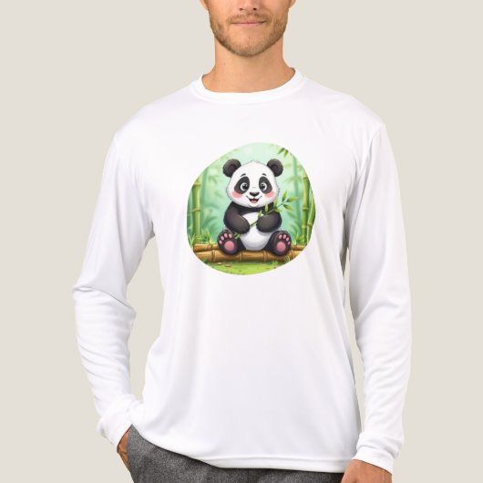 竹の葉の上の可愛いパンダのキャラクター トライブレンドTシャツ (正面)