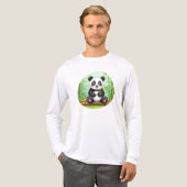 竹の葉の上の可愛いパンダのキャラクター トライブレンドTシャツ (正面全体)