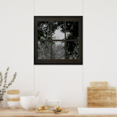 竹の葉フェイク窓の錯覚24x24黒 ポスター (キッチン)