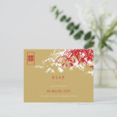 竹の葉幸福アジアの結婚式RSVP インビテーションポストカード (スタンド正面)