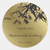 竹の葉金ゴールド黒いありがとうご結婚ざいます ラウンドシール (正面)