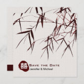 竹の葉/オリエンタル・ダブルハピネス・ウェディング セーブザデート (正面/裏面)