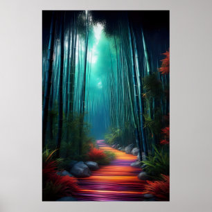 竹の通路,茶色の木の道 ポスター