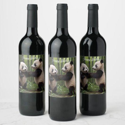 竹よくはしゃぐの森の中のベビーのパンダ ワインラベル (ボトル)