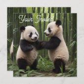 竹よくはしゃぐの森の中のベビーのパンダ 招待状 (正面/裏面)