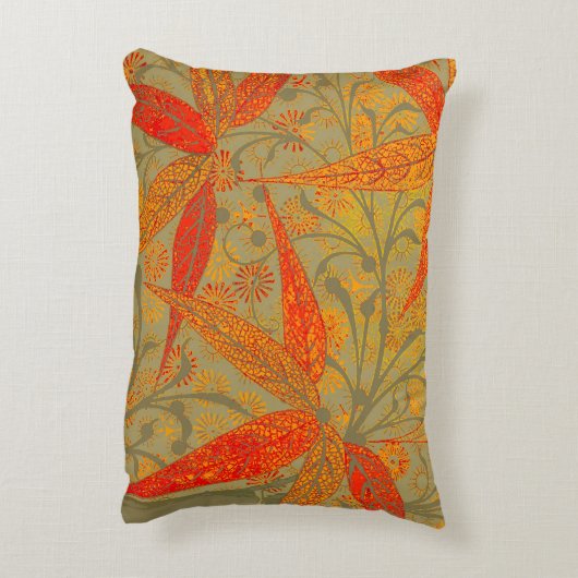 竹アート自然ヴィンテージプリントオレンジ アクセントクッション (裏面(縦))