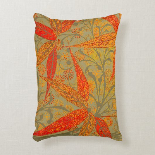 竹アート自然ヴィンテージプリントオレンジ アクセントクッション (正面(垂直))