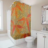 竹アート自然ヴィンテージプリントオレンジ シャワーカーテン (インサイチュ)