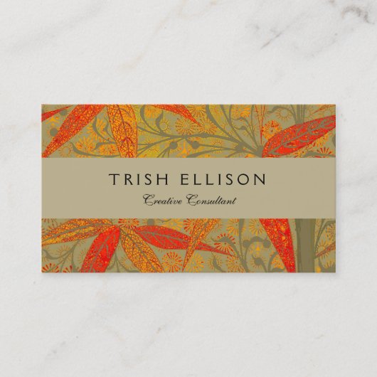 竹アート自然ヴィンテージプリントオレンジ 名刺 (正面)