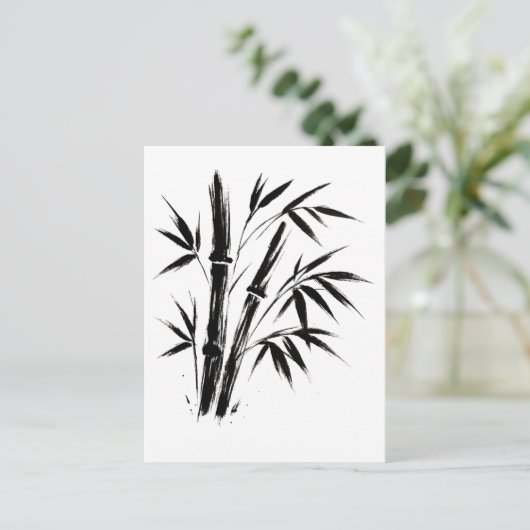 竹インクイラストレーション – ミニマリスト禅はがき ポストカード (スタンド正面)