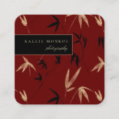 竹エレガントの葉(濃い赤) スクエア名刺 (正面)