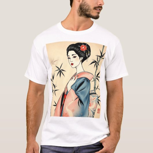 竹エレガント墨文芸者 Tシャツ (正面)
