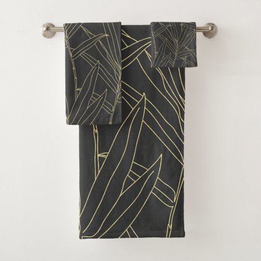 竹エレガント葉金ゴールドストロークデザイン バスタオルセット (インサイチュ)