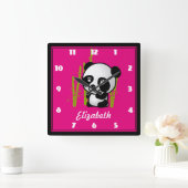 竹カスタマイズの林に棲む白黒のパンダ スクエア壁時計 (ホーム)