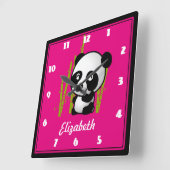 竹カスタマイズの林に棲む白黒のパンダ スクエア壁時計 (傾斜)