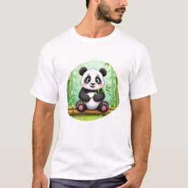 竹パッチにいるかわいいパンダのキャラクター Tシャツ